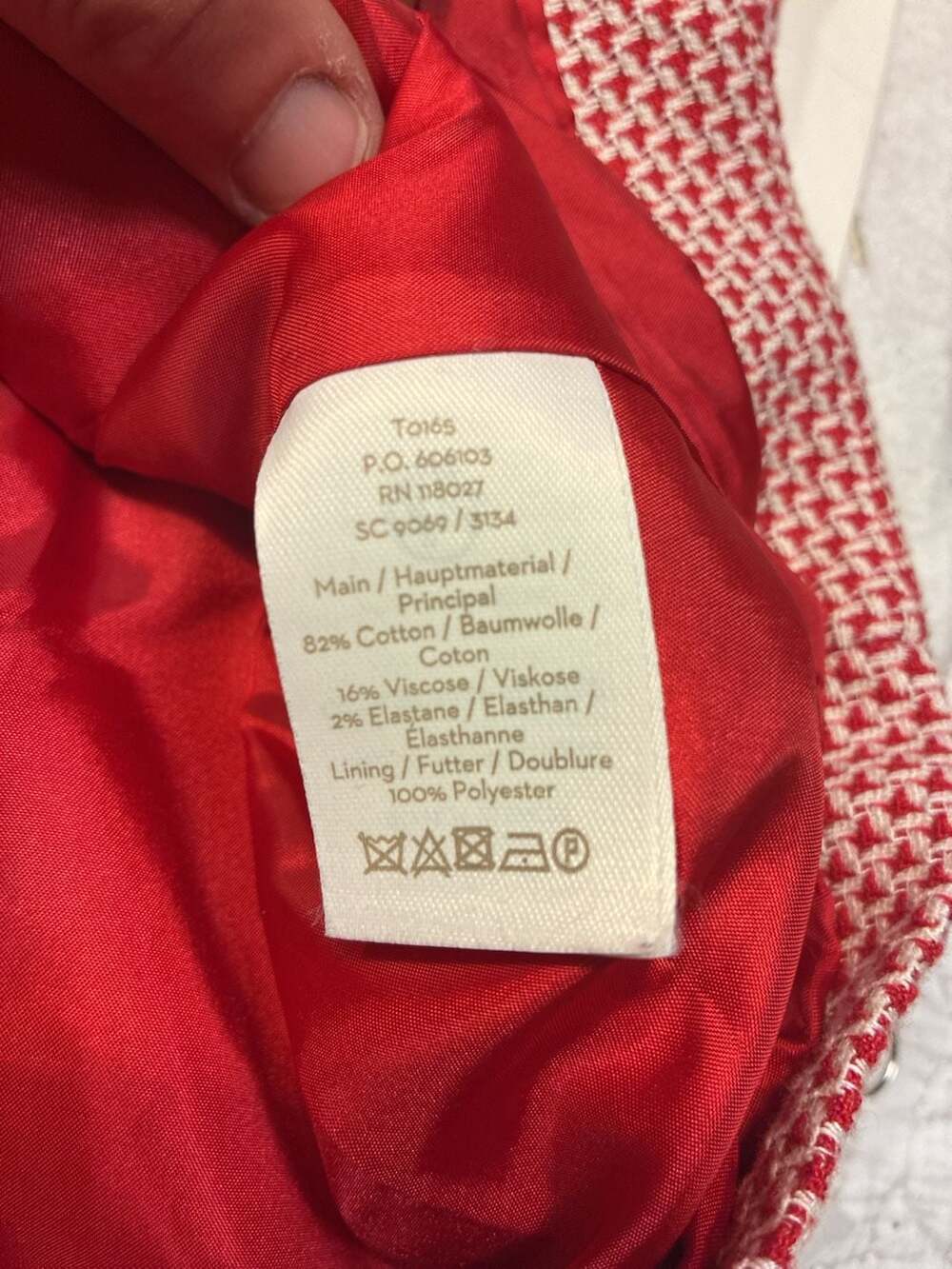 Boden Red and White Textured Houndstooth Single Breasted Blazer Jacket - Picture 12 of 12